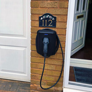 EV charger completed installation at the front of a residential property.
